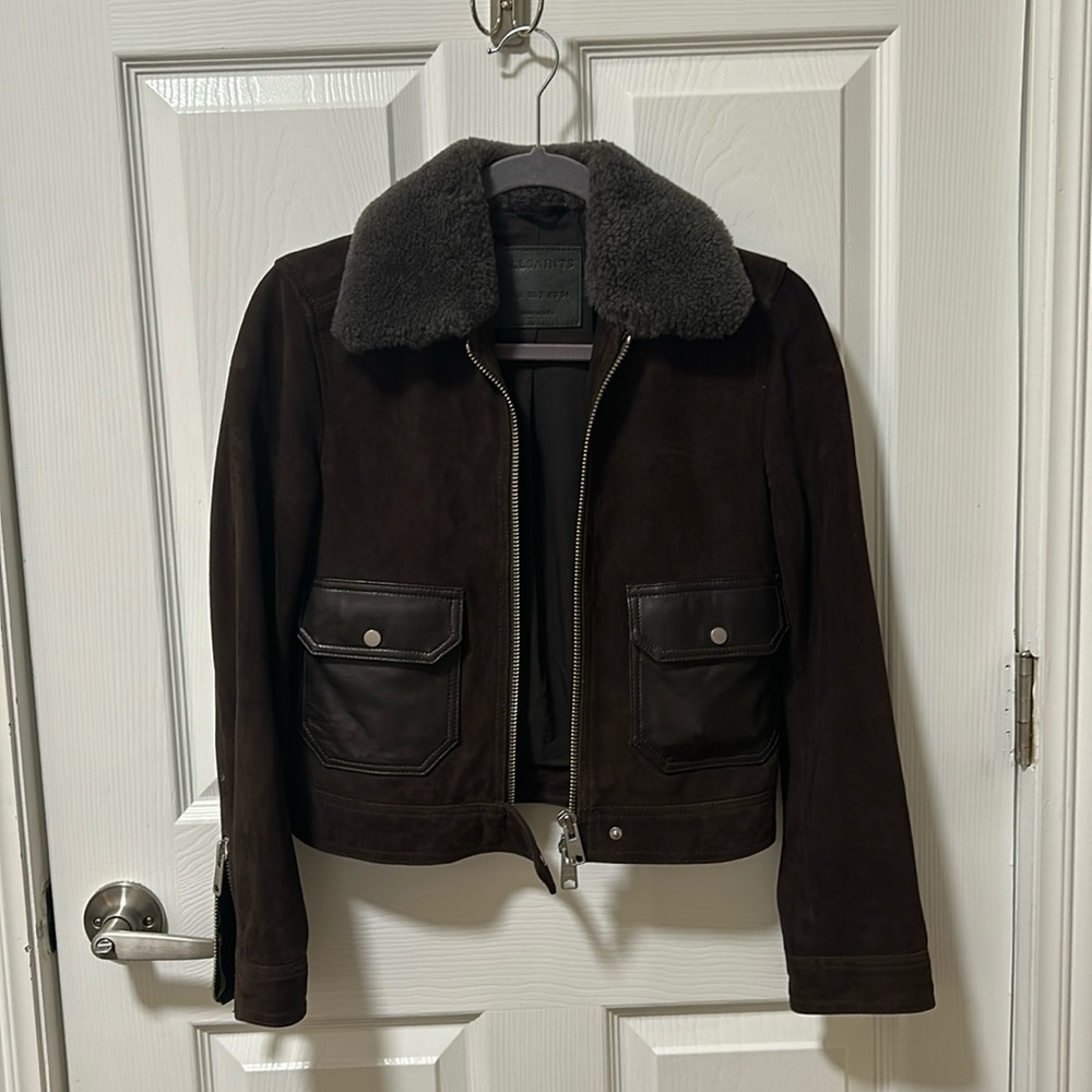 AllSaints brown suede cropped jacket